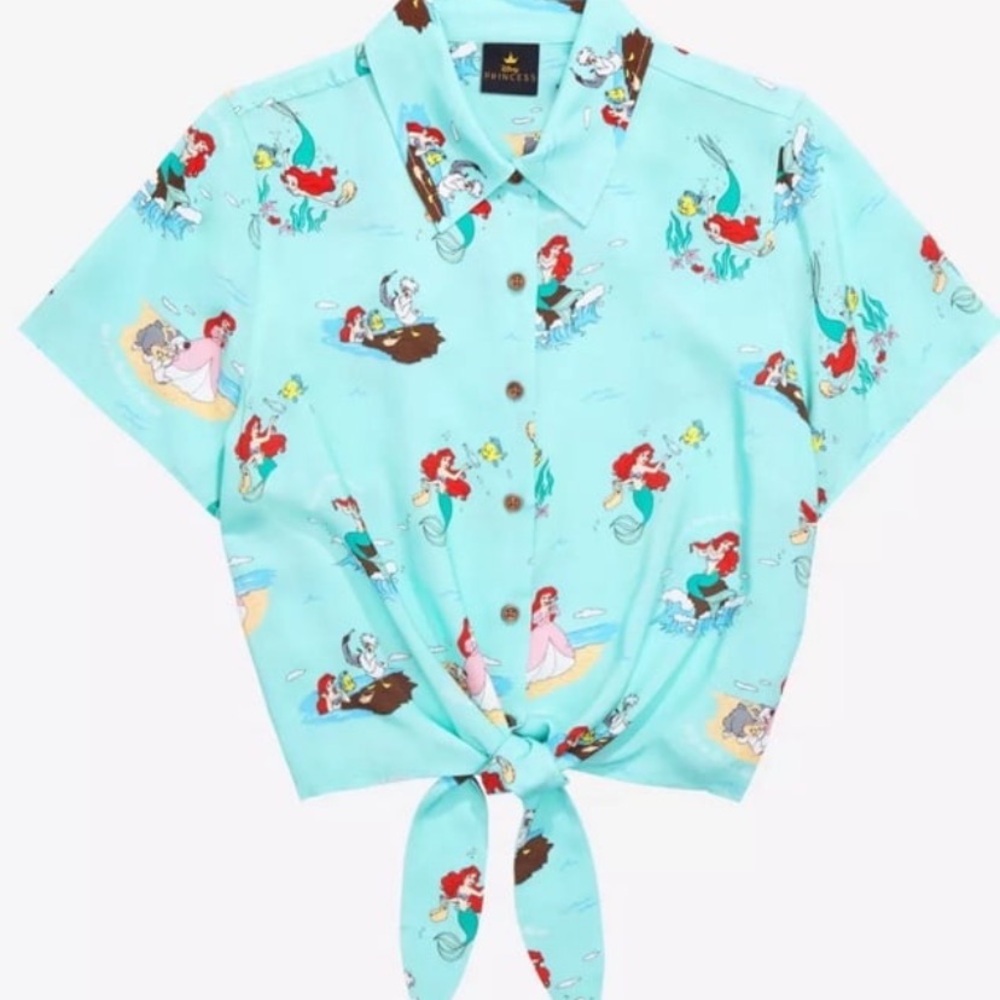 Disney The Little Mermaid Ariel & Friends Scenic Women’s Tie-Front Woven Top